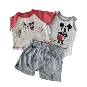 Disney Baby Mickey Mouse & Friends Newborn 3-Piece Set With Shirt Bodysuit & Sho